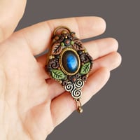 Image 2 of Leafy Bronze Spirals Labradorite Crystal in Brass Pendant