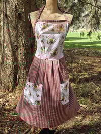 Image 5 of Cotton Apron in Mushrooms & Mocha Stripes