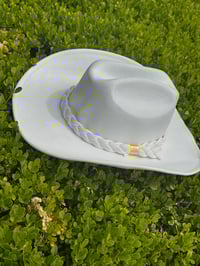 Image 2 of White Wide Brim Cowboy Hat w/ Braided Trim
