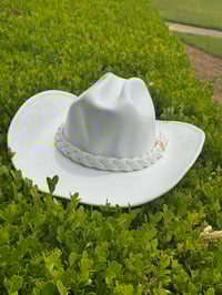 Image 3 of White Wide Brim Cowboy Hat w/ Braided Trim