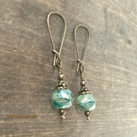 Image 3 of Emerald Green Boho Dangle Earrings, Bronze Earrings, Festival Jewelry, Beaded Earrings