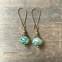 Image 1 of Emerald Green Boho Dangle Earrings, Bronze Earrings, Festival Jewelry, Beaded Earrings