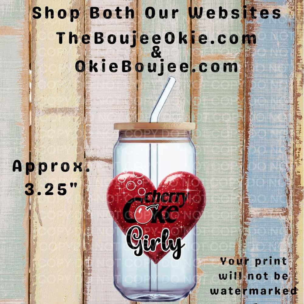 Image of Cherry Coke Girly  Uv Dtf Decal (Glitter Version) T7