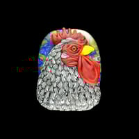 Image 1 of XL. Watchful White & Black Hen - Flamework Glass Sculpture Bead