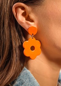 Image 2 of Circle & Flower Dangle Earrings