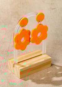 Image 4 of Circle & Flower Dangle Earrings