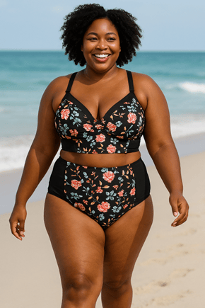 Image of 2PC Black Floral Swimsuit