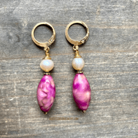 Image 3 of Orange Boho Earrings, Lightweight Earrings, Pearl Dangle Earrings, Boho Earrings