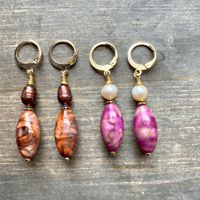 Image 2 of Orange Boho Earrings, Lightweight Earrings, Pearl Dangle Earrings, Boho Earrings