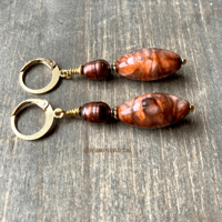 Image 4 of Orange Boho Earrings, Lightweight Earrings, Pearl Dangle Earrings, Boho Earrings
