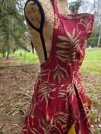 Image 4 of Linen Pinafore Apron in Burgundy & Palms
