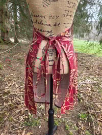 Image 5 of Linen Pinafore Apron in Burgundy & Palms