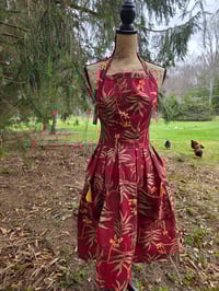Image 7 of Linen Pinafore Apron in Burgundy & Palms