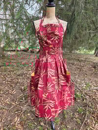 Image 1 of Linen Pinafore Apron in Burgundy & Palms