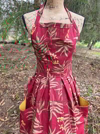Image 2 of Linen Pinafore Apron in Burgundy & Palms
