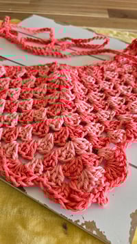 Image 2 of Hi Barbie - checkered pink crochet bandana 