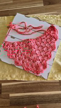 Image 1 of Hi Barbie - checkered pink crochet bandana 