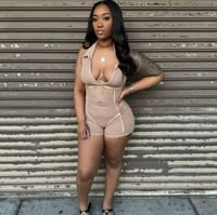 Image 3 of Ribbed Knit Halter Romper
