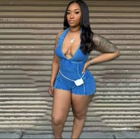 Image 1 of Ribbed Knit Halter Romper