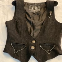 Image 5 of Women's Last Kiss Vest Reworked w- Silver shoulder epaulets skull & cross design & pocket chains