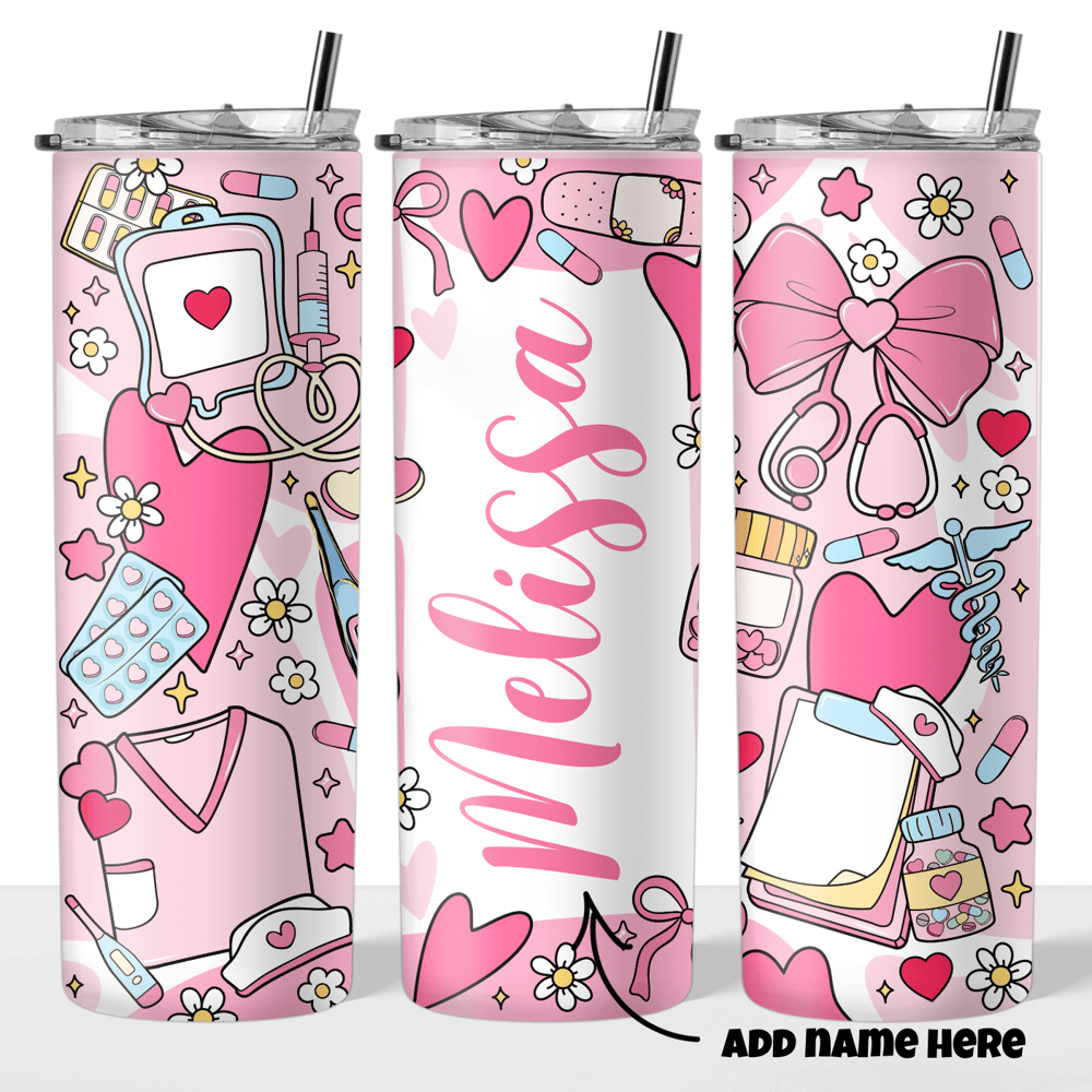 Image of Pink Nurse With Name 20oz Tumbler💕