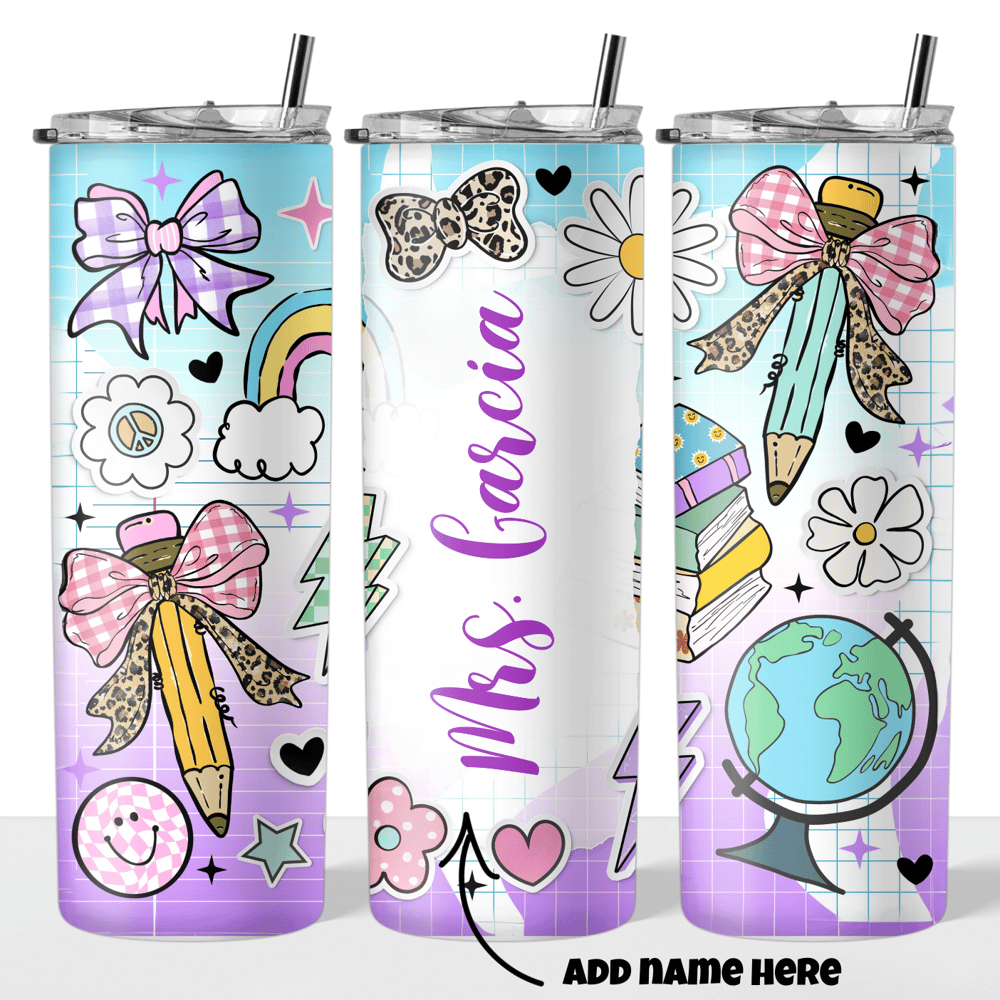 Image of Purple Teacher With Name 20oz Tumbler🍎💜