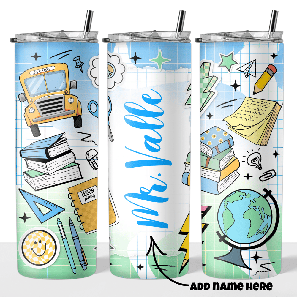 Image of Blue Teacher With Name 20oz Tumbler🍎💙