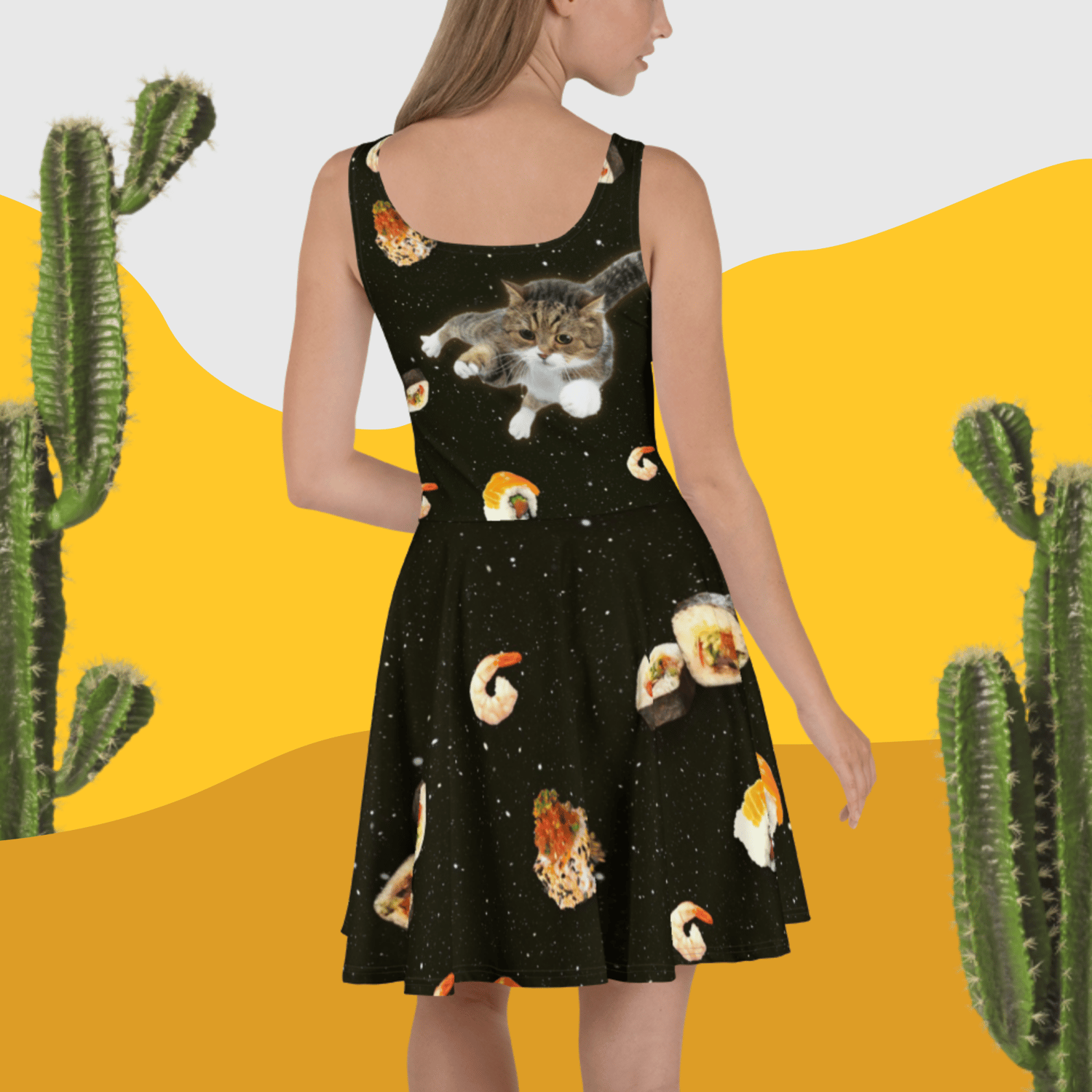 Image of Sushi Cat in Space - Skater Style Dress