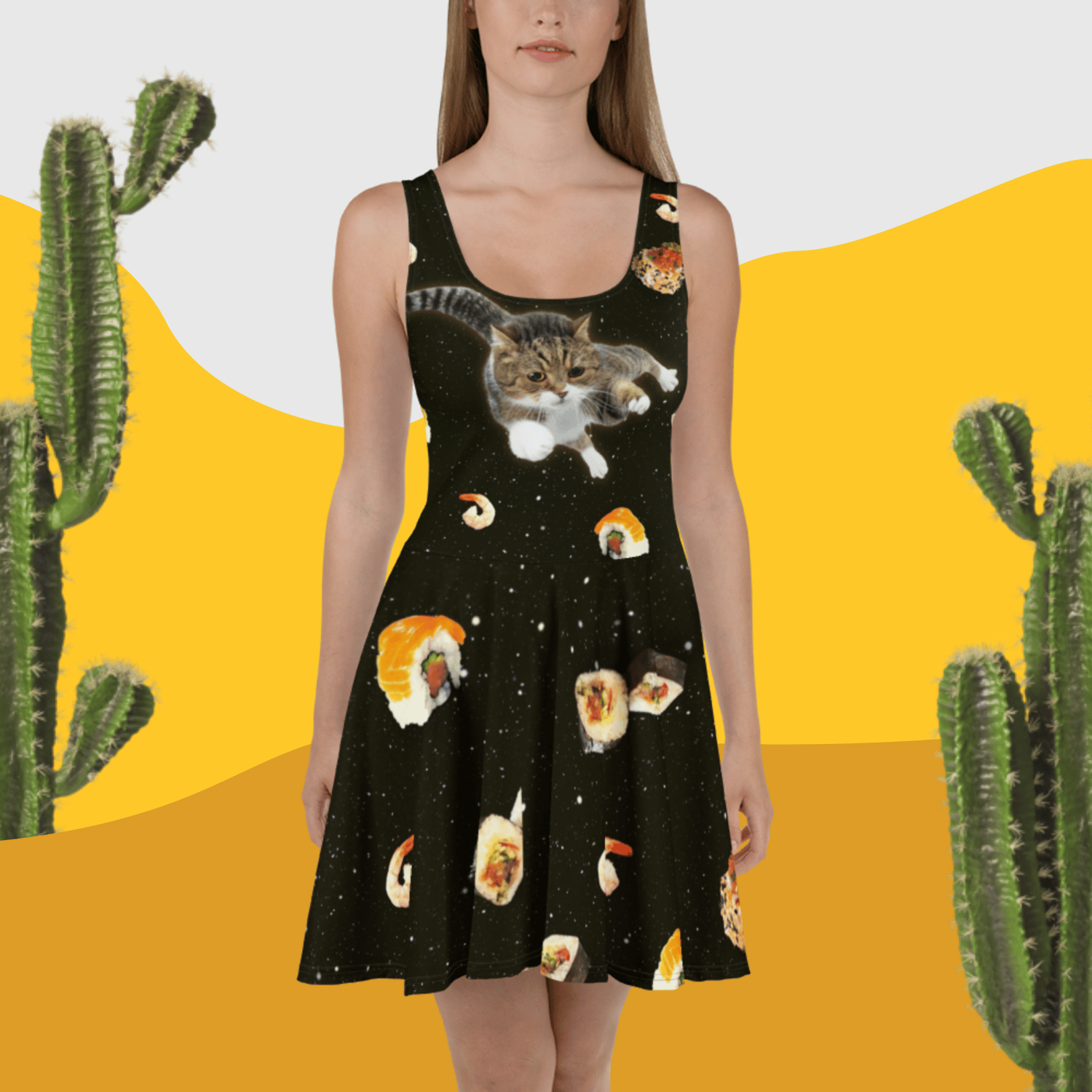 Image of Sushi Cat in Space - Skater Style Dress