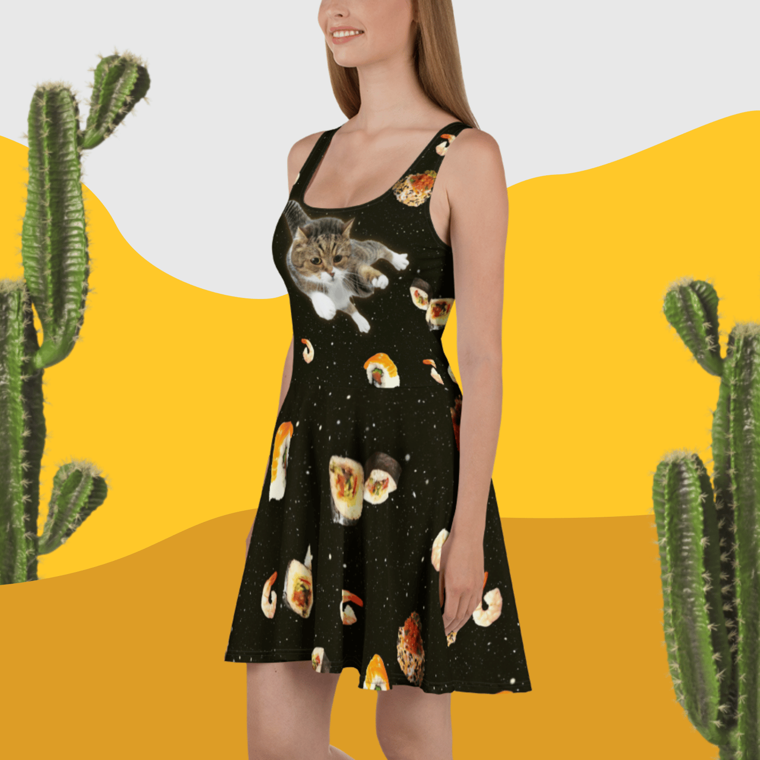 Image of Sushi Cat in Space - Skater Style Dress