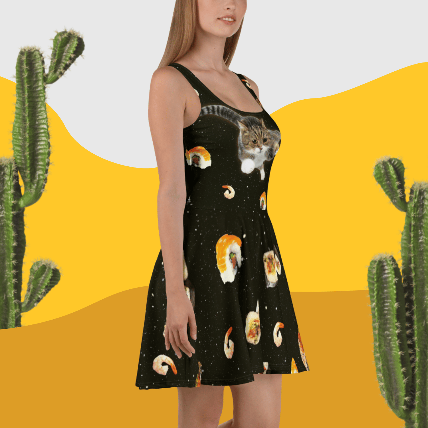 Image of Sushi Cat in Space - Skater Style Dress