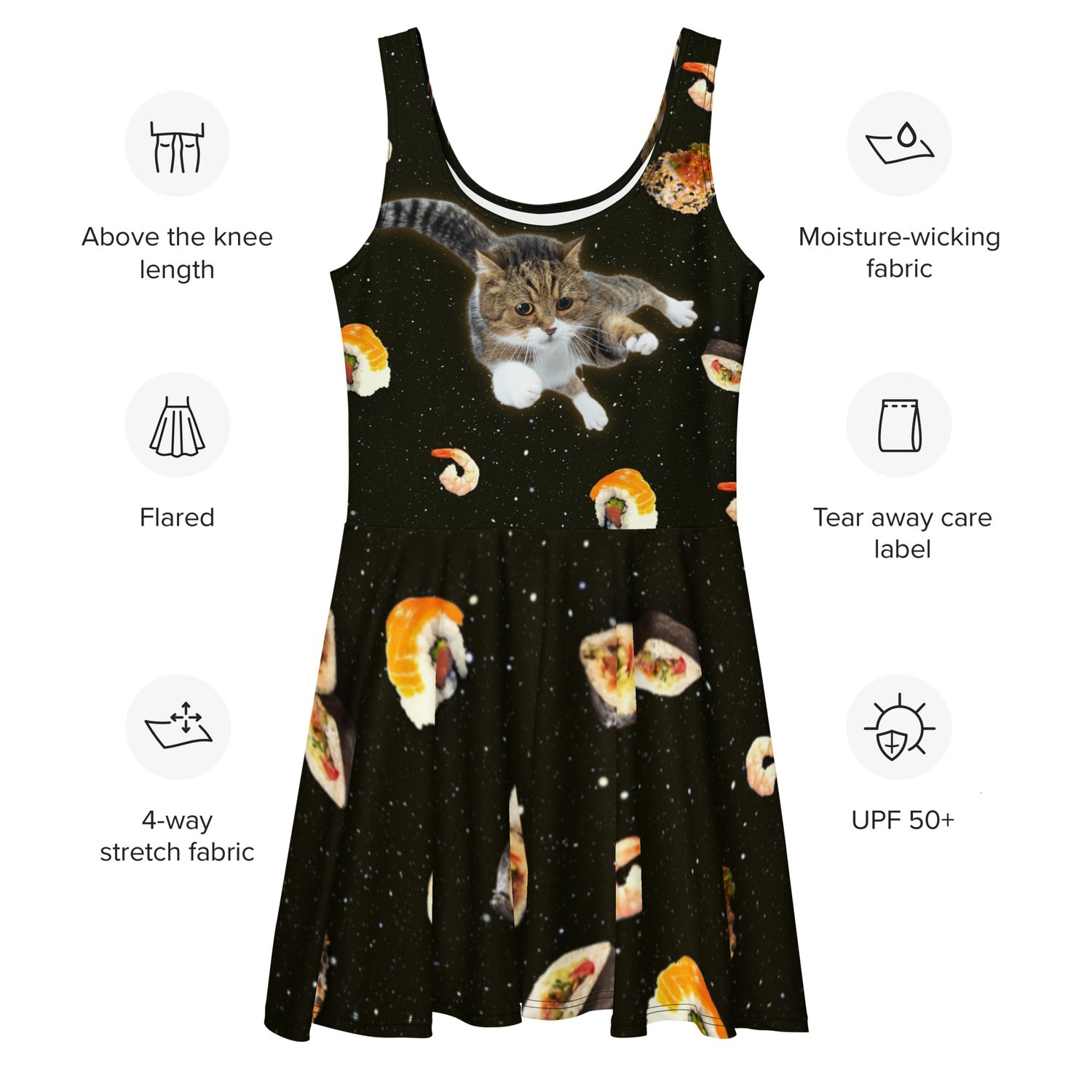 Image of Sushi Cat in Space - Skater Style Dress