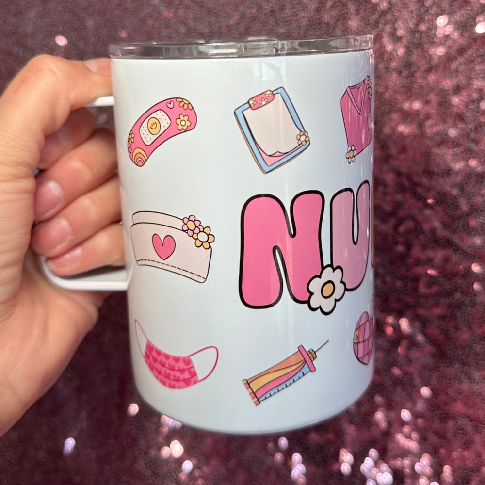 Image of Floral Nurse 12oz Stainless Steel Mug🌸