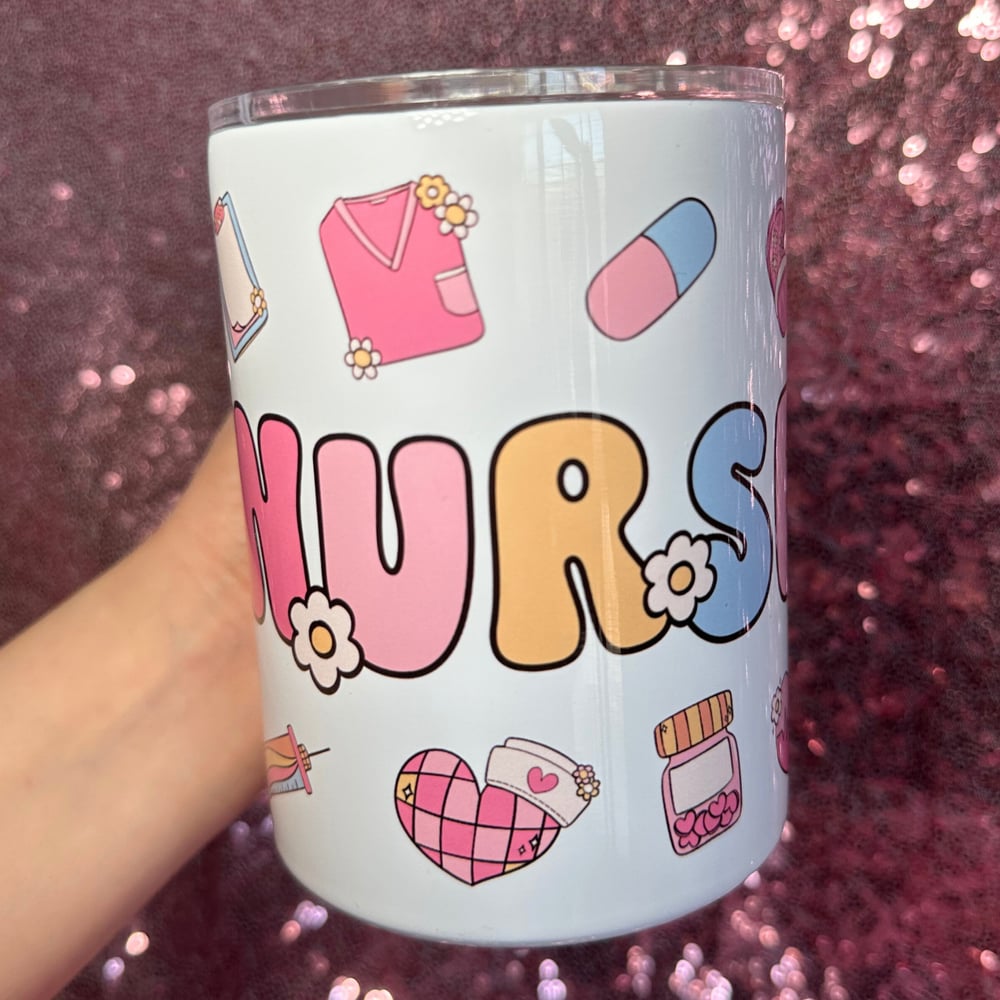 Image of Floral Nurse 12oz Stainless Steel Mug🌸