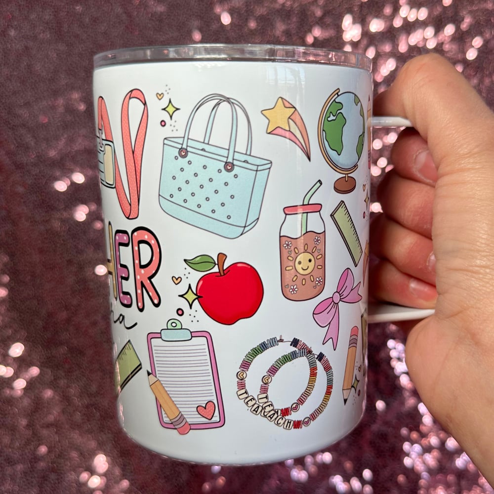 Image of In My Teacher Era 12oz Stainless Steel Mug🍎💖