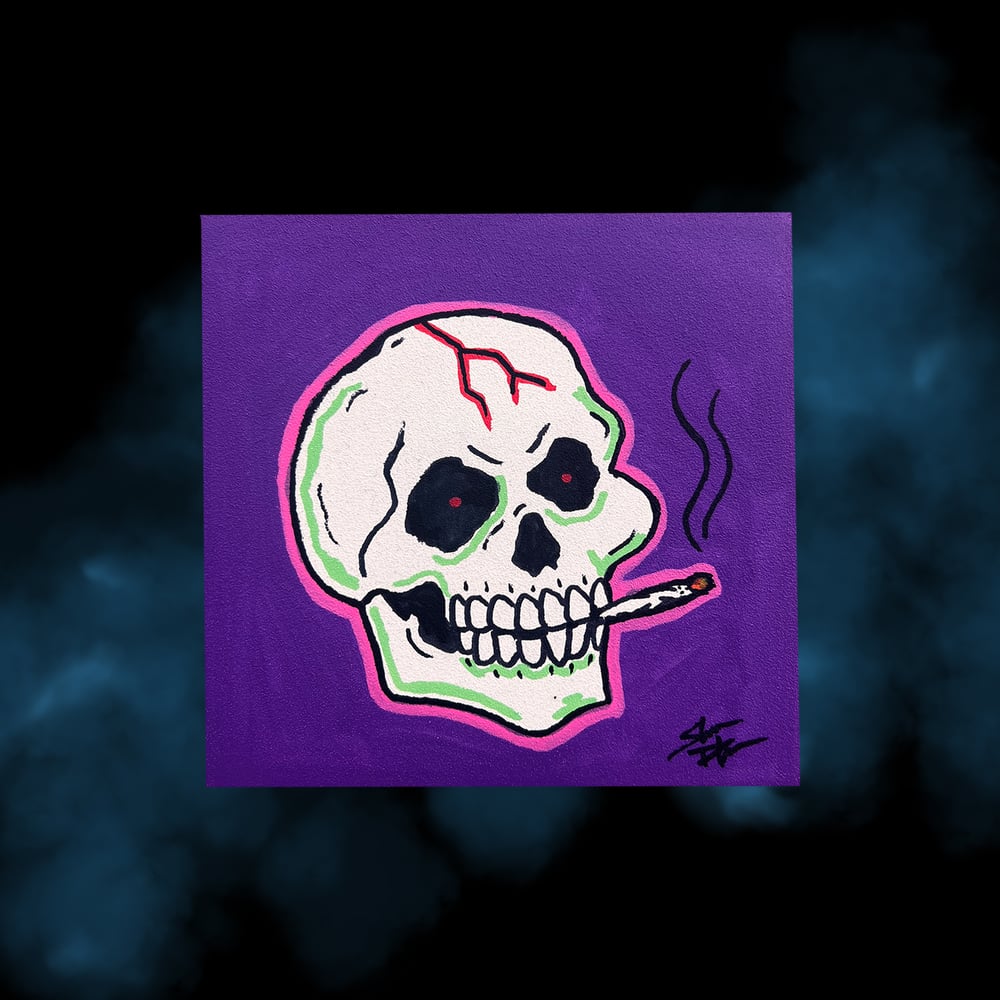 Image of "STONER SKULL" 5" x 5" wood PAINTING