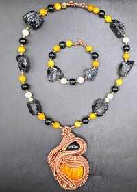 Image 3 of Yellow Agate and Obsidian Pendant/Agate, Black Tourmaline, Bumblebee Jasper, White Agate  