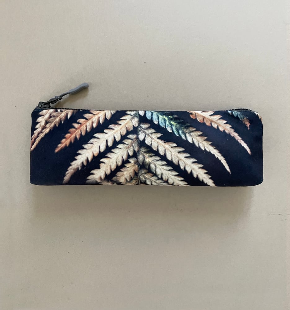 Image of Fern, long travel bag, pens, brushes zipper pouch