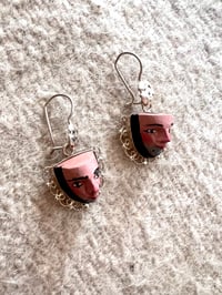 Image 1 of Mask Earrings #B Wood & Sterling Silver