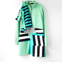 Image 7 of green stripe graphic courtneycourtney adult M/L medium large patchwork pullover zip dress
