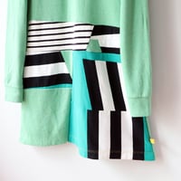 Image 5 of green stripe graphic courtneycourtney adult M/L medium large patchwork pullover zip dress