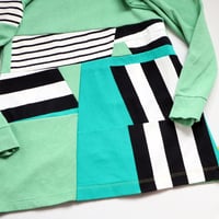 Image 6 of green stripe graphic courtneycourtney adult M/L medium large patchwork pullover zip dress