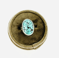 Image 1 of size 7 handcrafted Blue Moon Mine turquoise  ring with love inscription by peaces of indigo