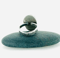 Image 4 of size 7 handcrafted Blue Moon Mine turquoise  ring with love inscription by peaces of indigo