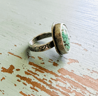Image 5 of size 7 handcrafted Blue Moon Mine turquoise  ring with love inscription by peaces of indigo