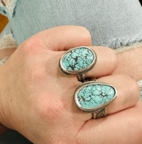 Image 2 of size 7 handcrafted Blue Moon Mine turquoise  ring with love inscription by peaces of indigo