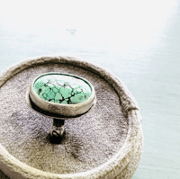 Image 3 of size 7 handcrafted Blue Moon Mine turquoise  ring with love inscription by peaces of indigo