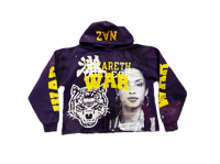 Image 1 of Sade Adu black panther kanji Nazareth College War custom made screen print purple/yellow hoodie