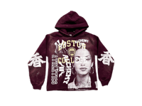Image 1 of Sade Adu NYC Boston College kanji custom made screen print Burgundy/white hoodie