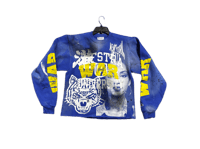 Image 1 of  Sade Adu black panther Hofstra University War Kanji custom made screen print blue/yellow sweatshirt
